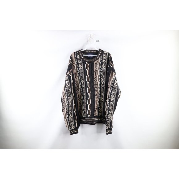 Vintage 90s Coogi Style Mens XL Ed Bassmaster Striped Knit Cosby